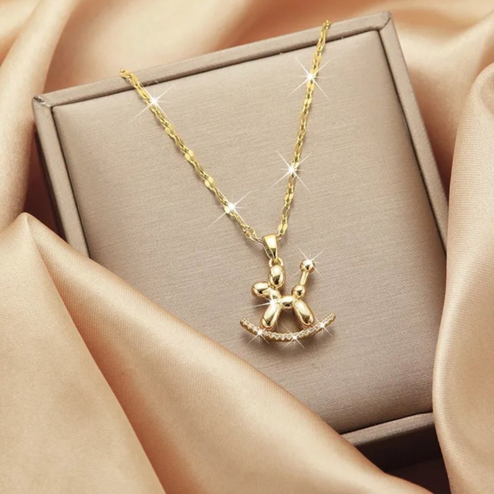 Adorable Dog Balloon Animal Gold Pendant Necklace NEW